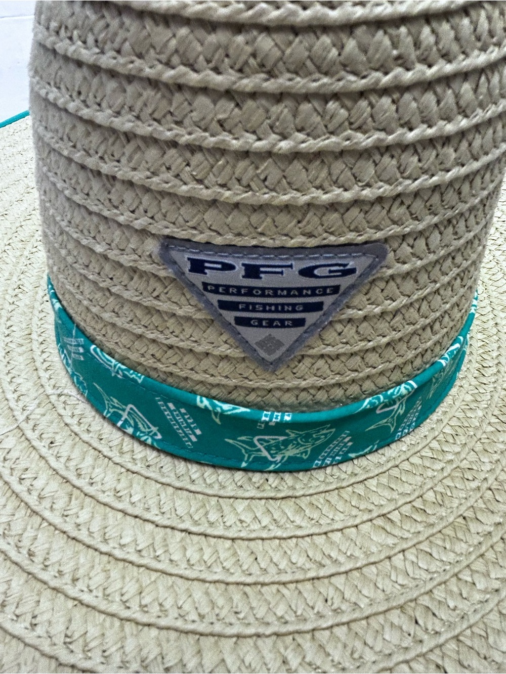 Performance Straw Sun Hat with Teal Trim unisex S/M - Picture 2 of 11